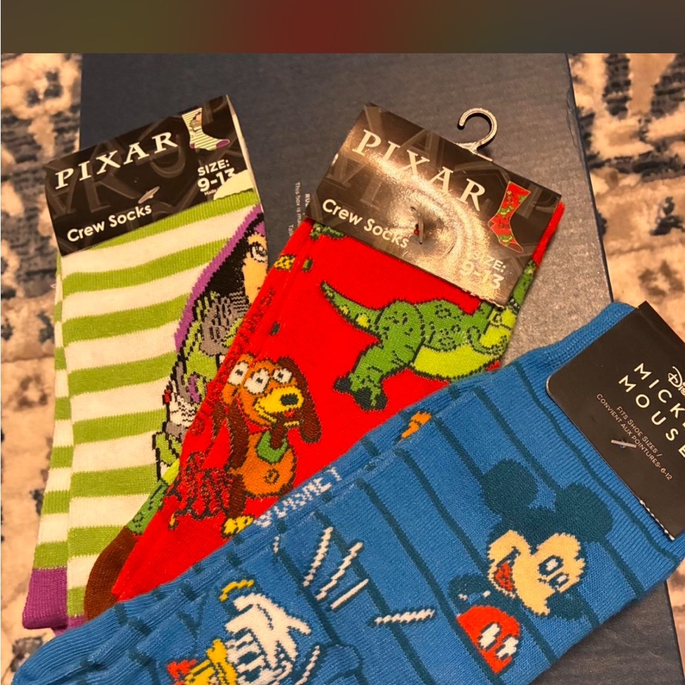 Pixar Crew Socks Trio - Green, Red, Blue